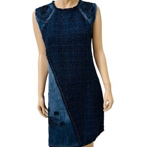 Desigual Patchwork Denim Tweed Sleeveless  Dress Asymmetrical Embroidered Size44